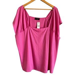 NWT Lane Bryant Pink Pullover Square Neck Ribbed Top Women’s Size 22/24